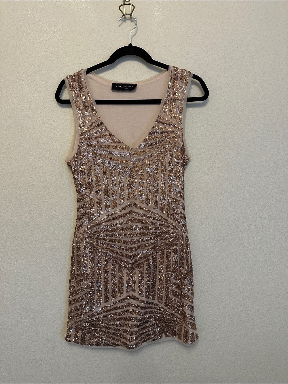 Sleeveless Rose Gold Sequin Mini Dress by Angie